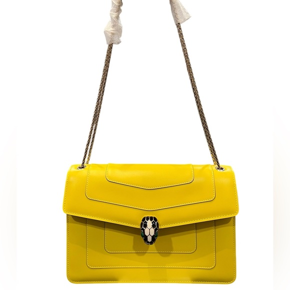 Bulgari Yellow Leather Shoulder Bag with Serpent Head Clasp - Picture 5 of 16